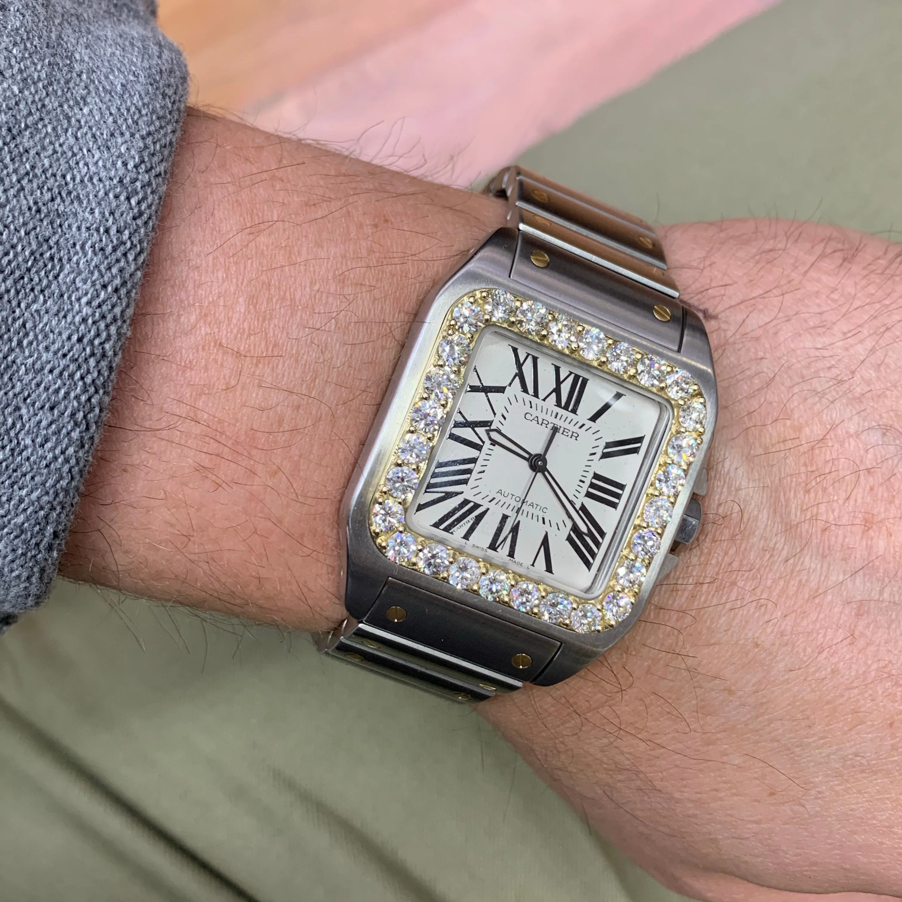 42mm Cartier Santos de Cartier Watch with XXL Diamond Bezel (large model, factory two-tone)