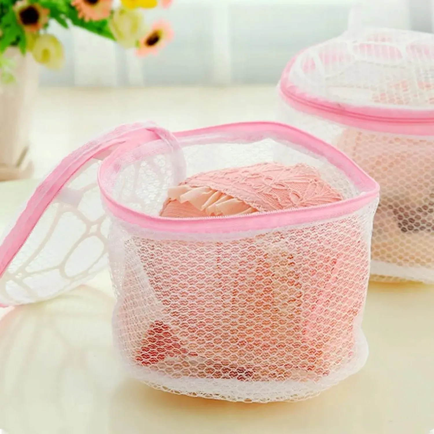 8359 Small Round cloth washing Laundray bag | washing net bag Pouch | Mesh Laundry Bag with rust free zipper for Washing, socks and underwear (1 Pc)