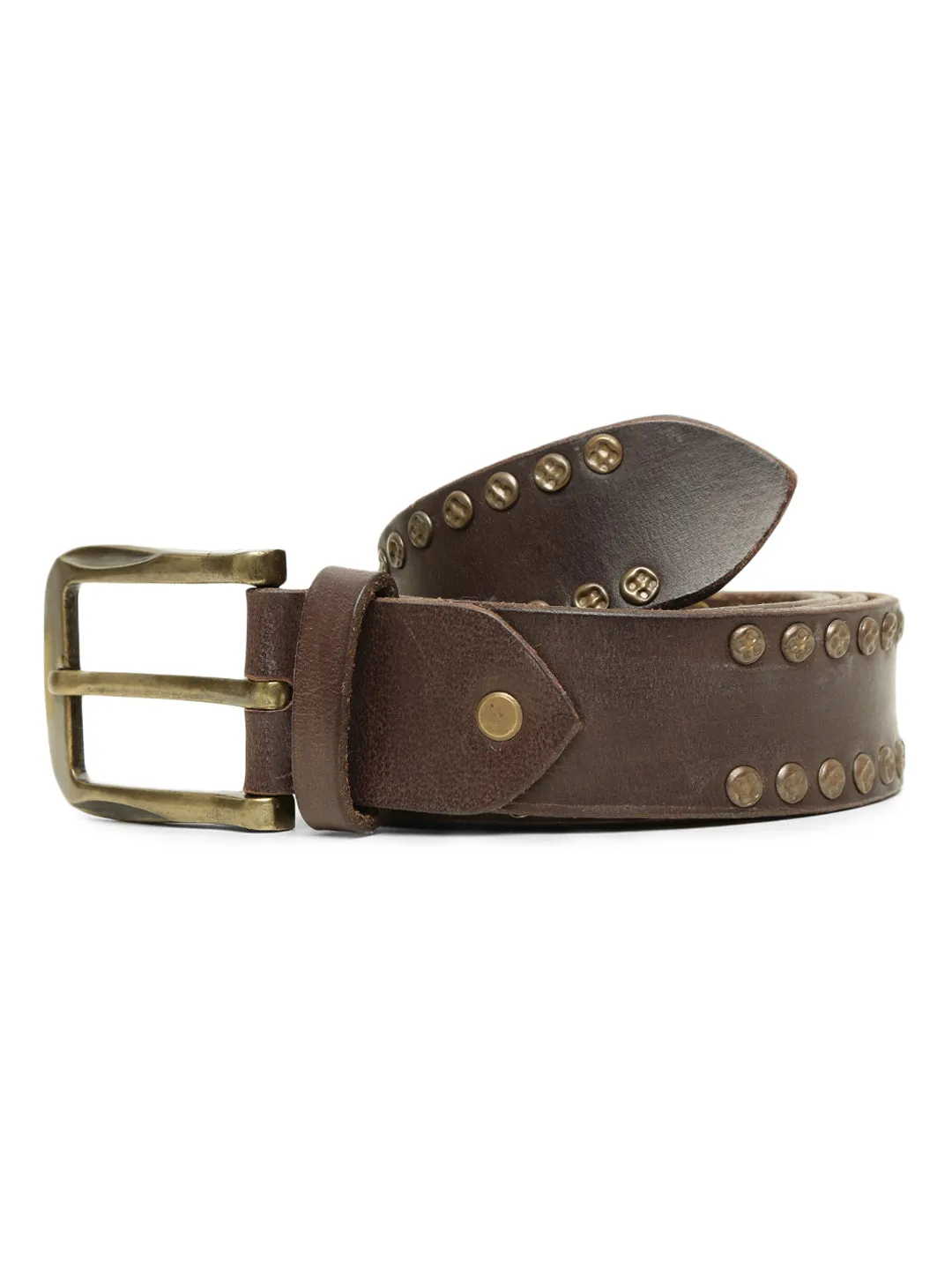 Art N Vintage Premium Brown Genuine Leather Studded Men's Belt - Stylish & Durable