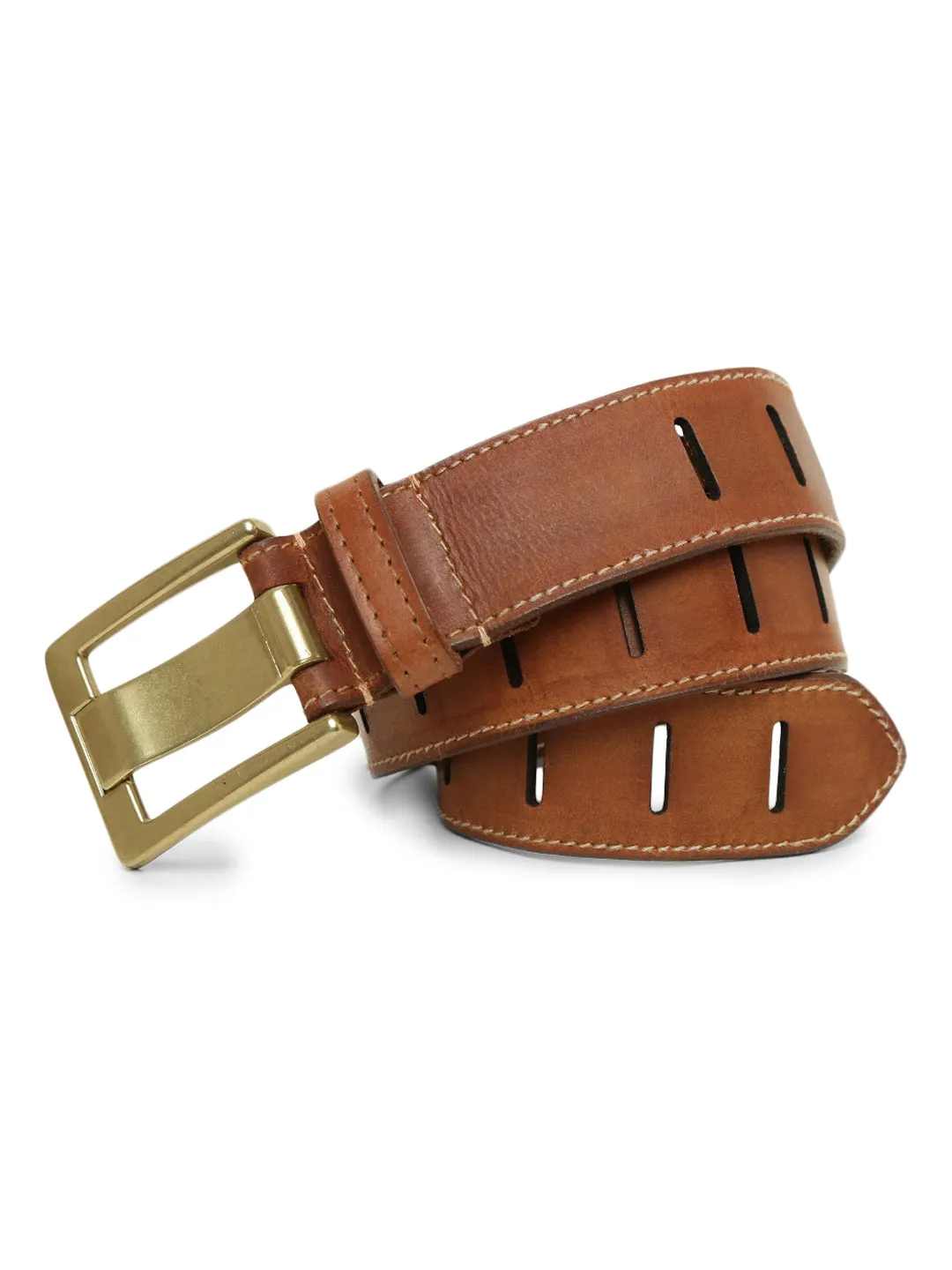 Art N Vintage Premium Tan Leather Laser-Cut Design Men's Belt