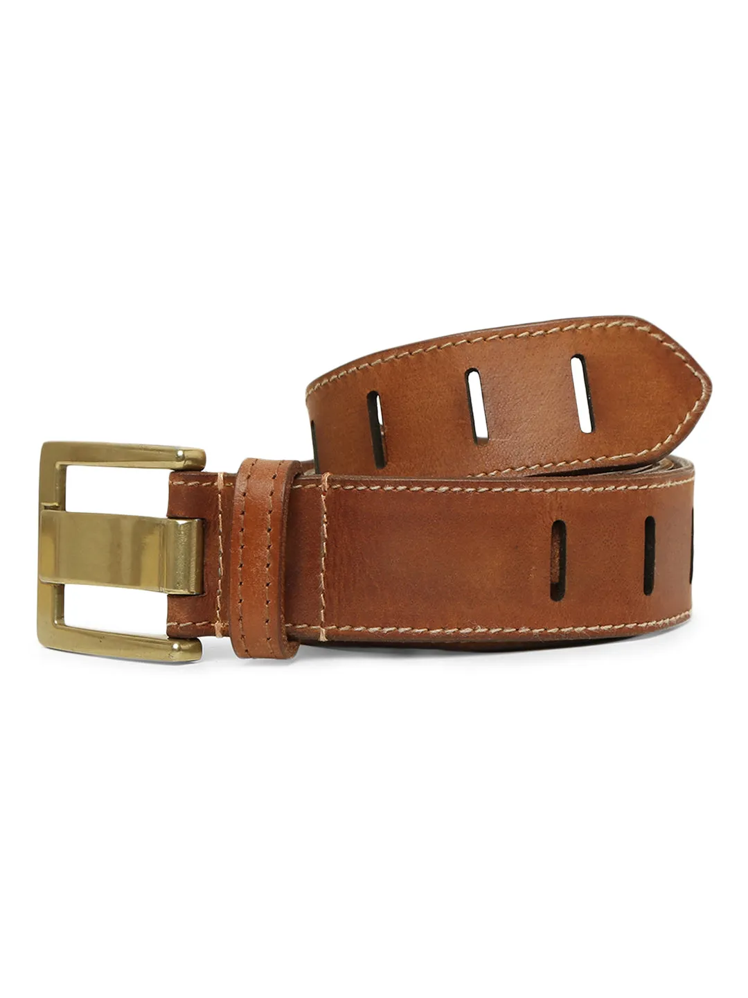 Art N Vintage Premium Tan Leather Laser-Cut Design Men's Belt