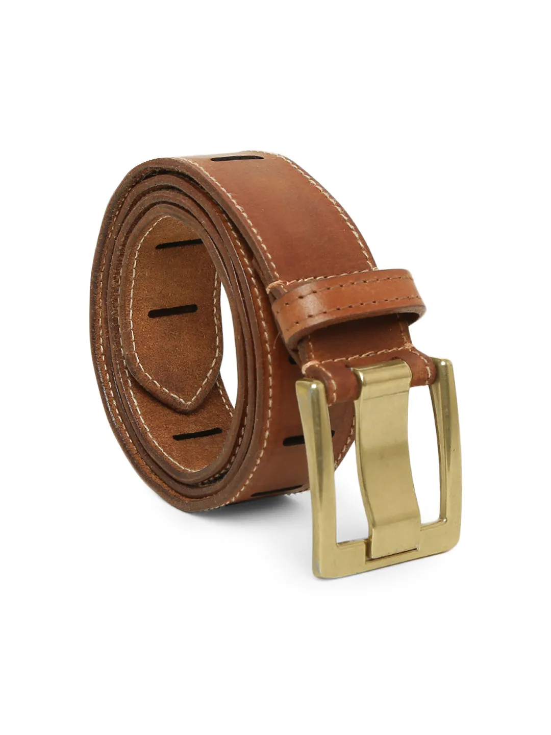 Art N Vintage Premium Tan Leather Laser-Cut Design Men's Belt