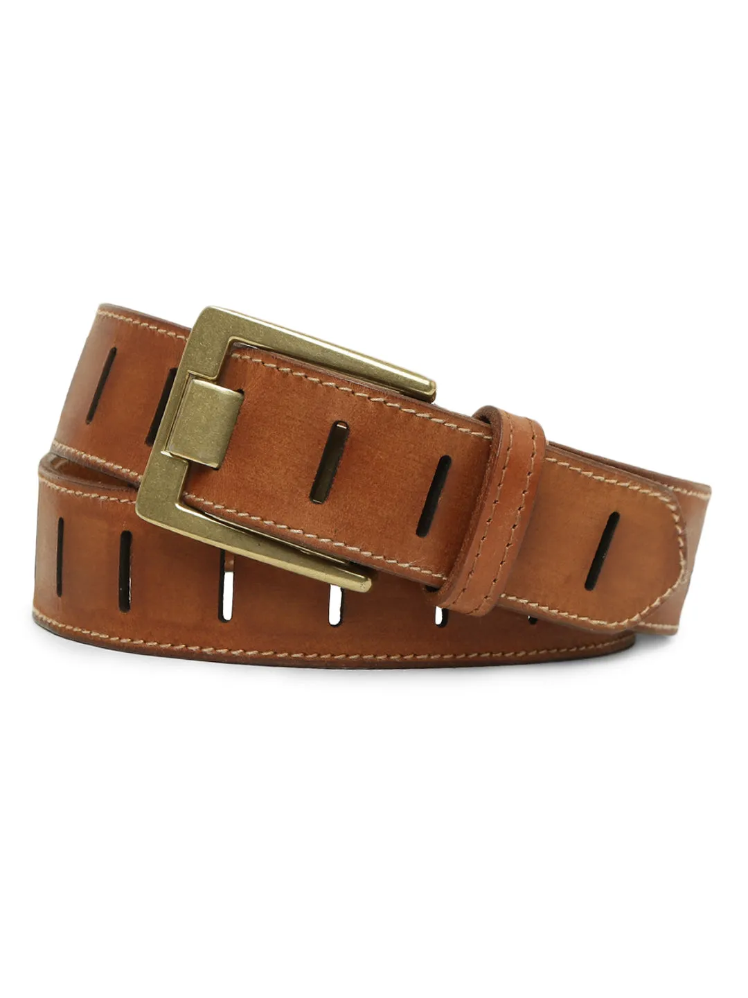 Art N Vintage Premium Tan Leather Laser-Cut Design Men's Belt