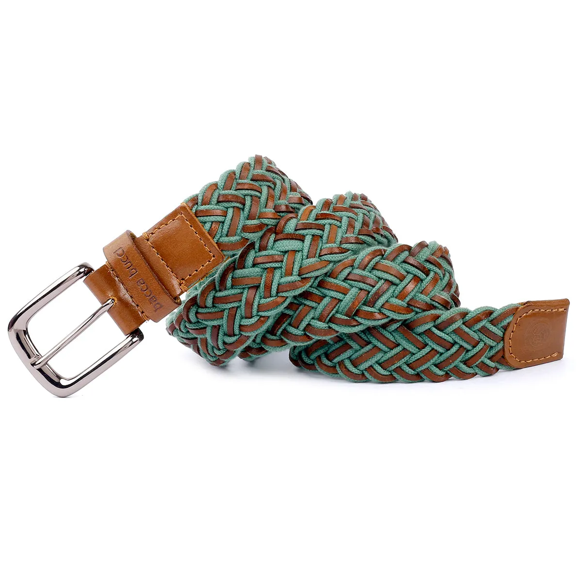 Bacca Bucci Italian Woven leather and Cotton Elastic braided belt for men with Alloy buckle