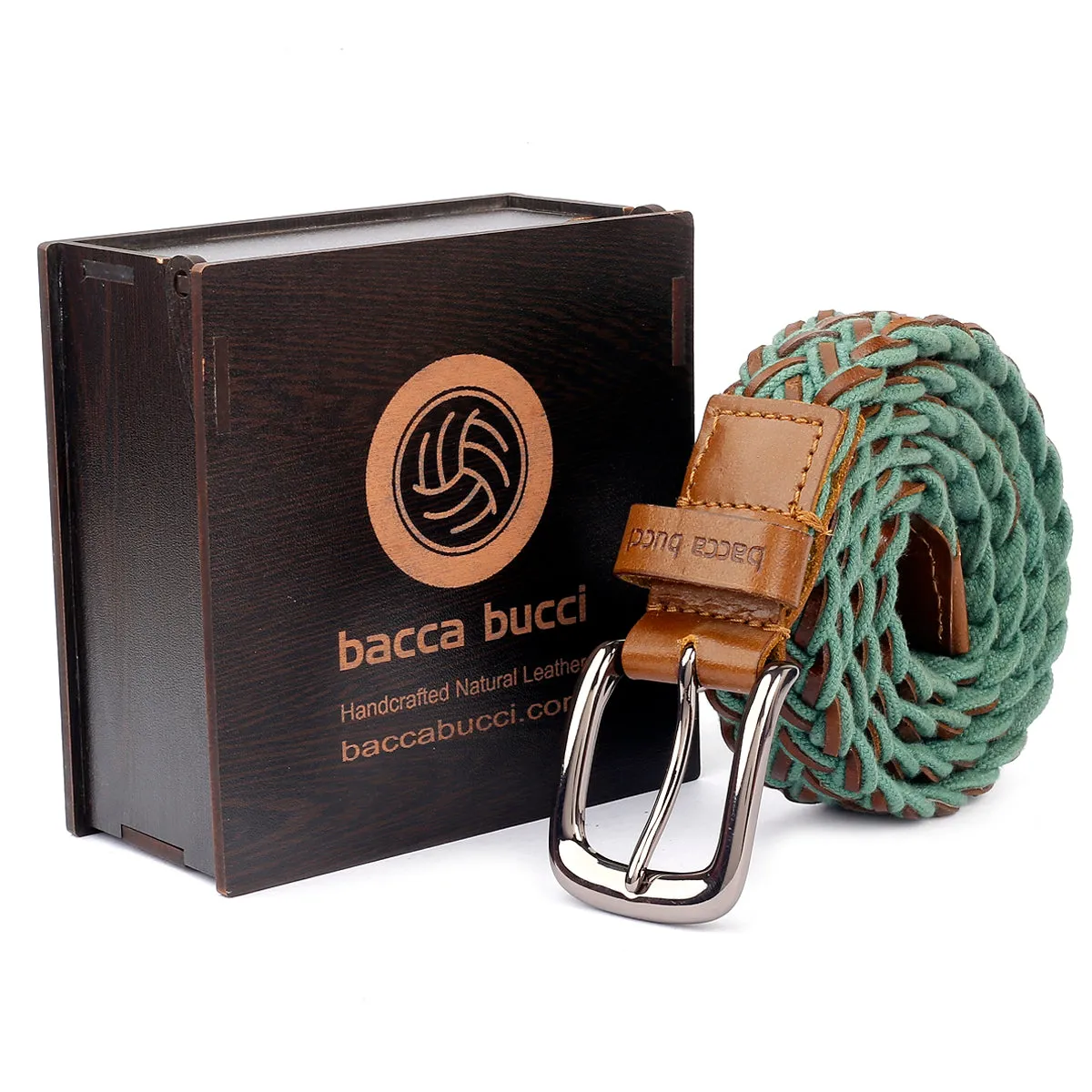 Bacca Bucci Italian Woven leather and Cotton Elastic braided belt for men with Alloy buckle