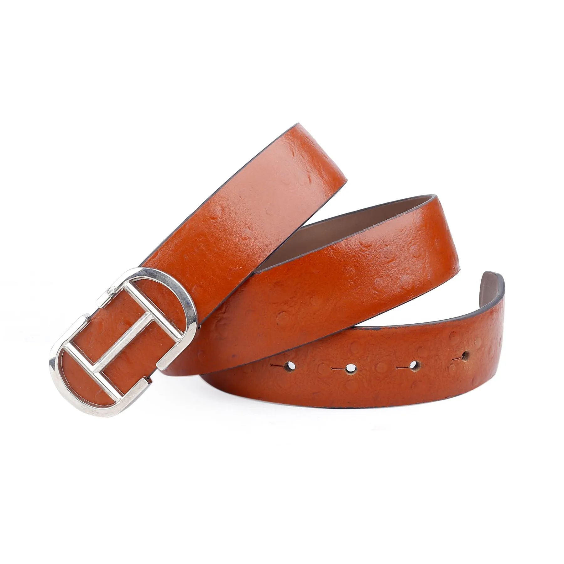 Bacca Bucci Leather Dress/Casual Men Belt with Ostrich Print