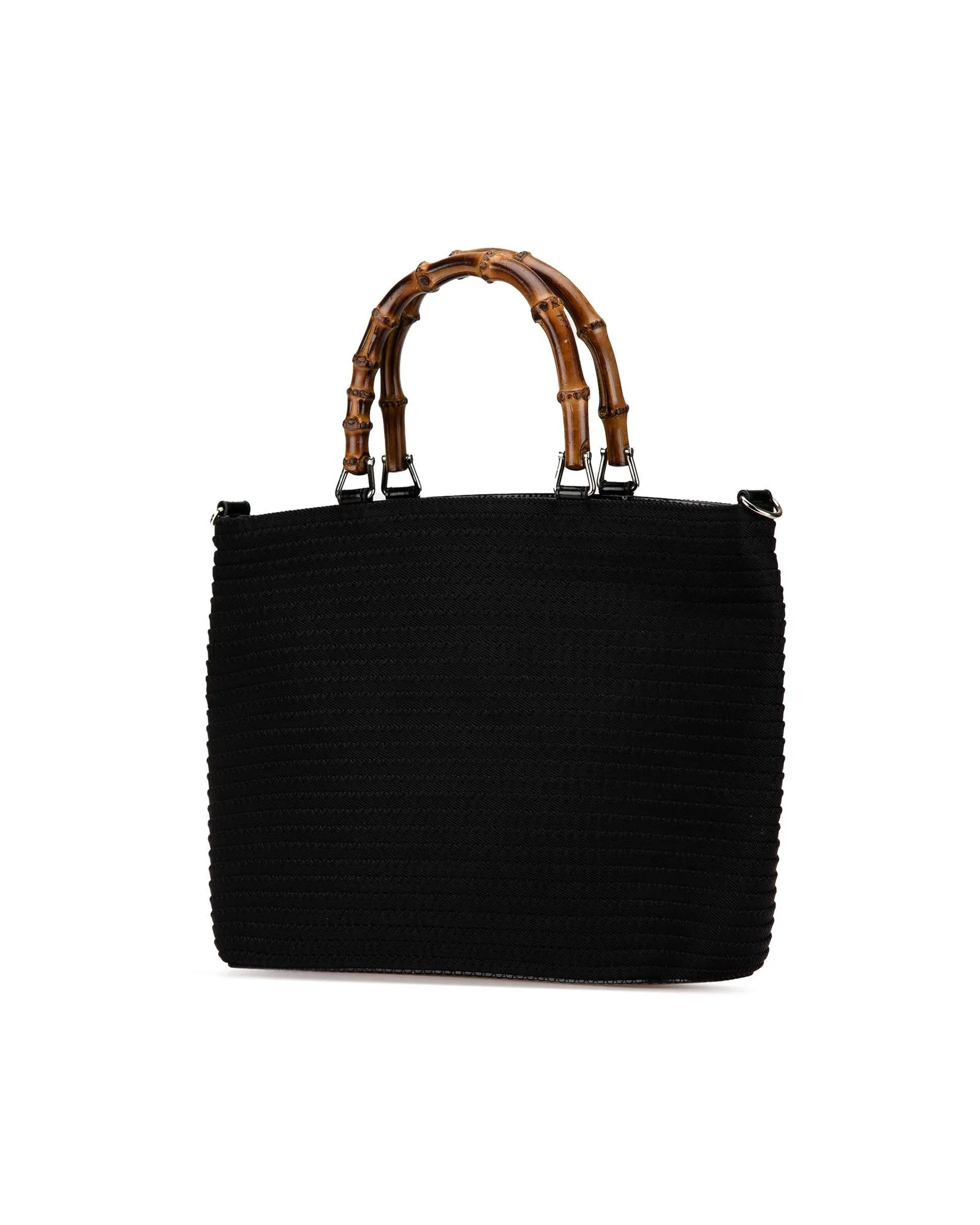 Bamboo Handle Nylon Satchel with Detachable Leather Strap