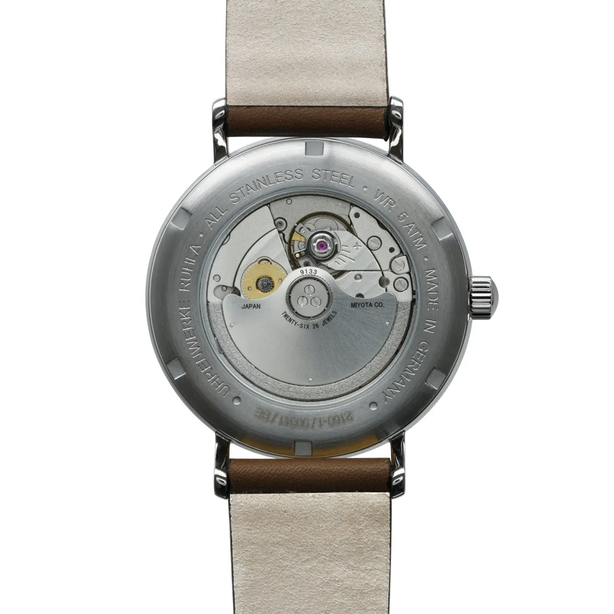 BAUHAUS AUTOMATIC WATCH WITH POWER RESERVE INDICATOR AND LEATHER STRAP