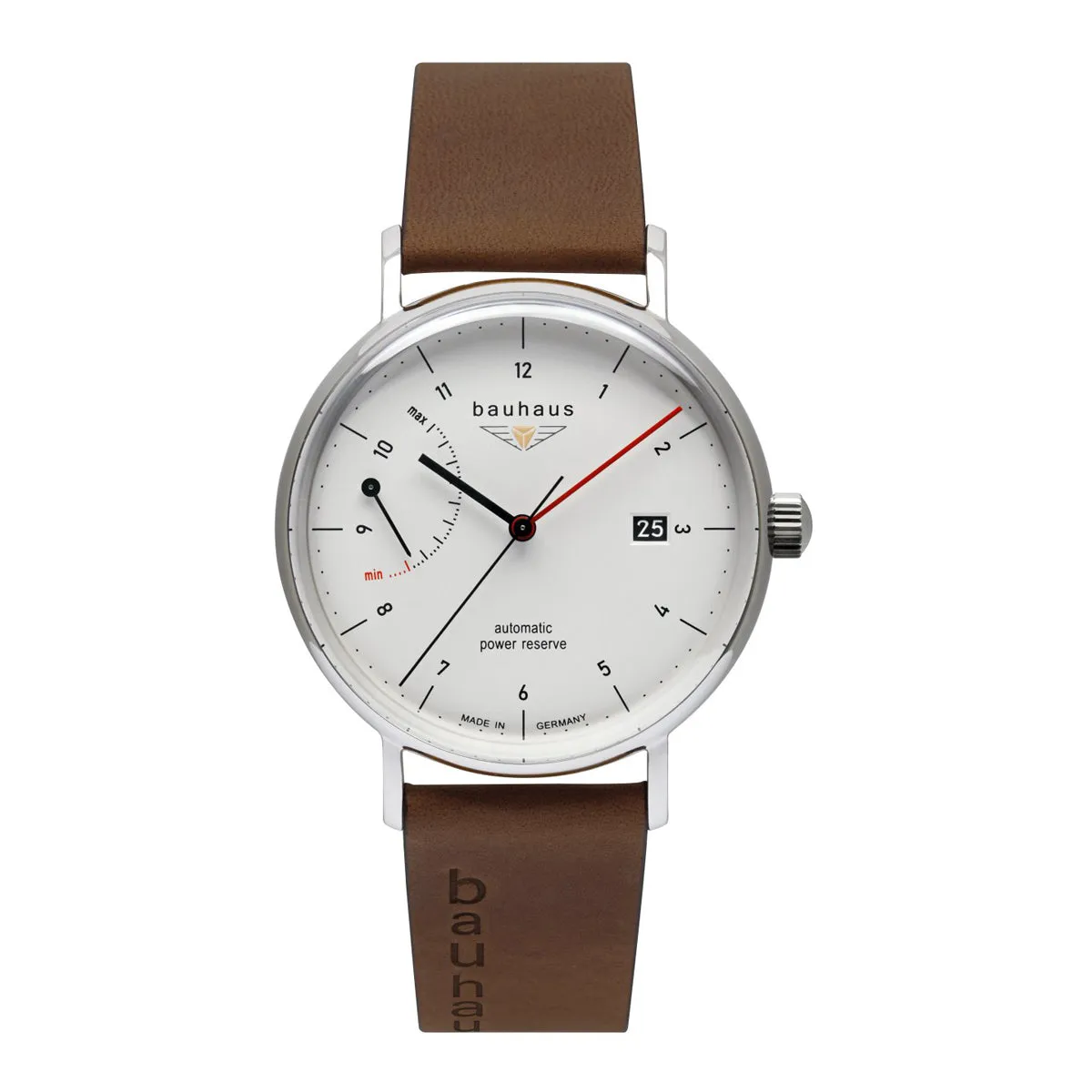 BAUHAUS AUTOMATIC WATCH WITH POWER RESERVE INDICATOR AND LEATHER STRAP