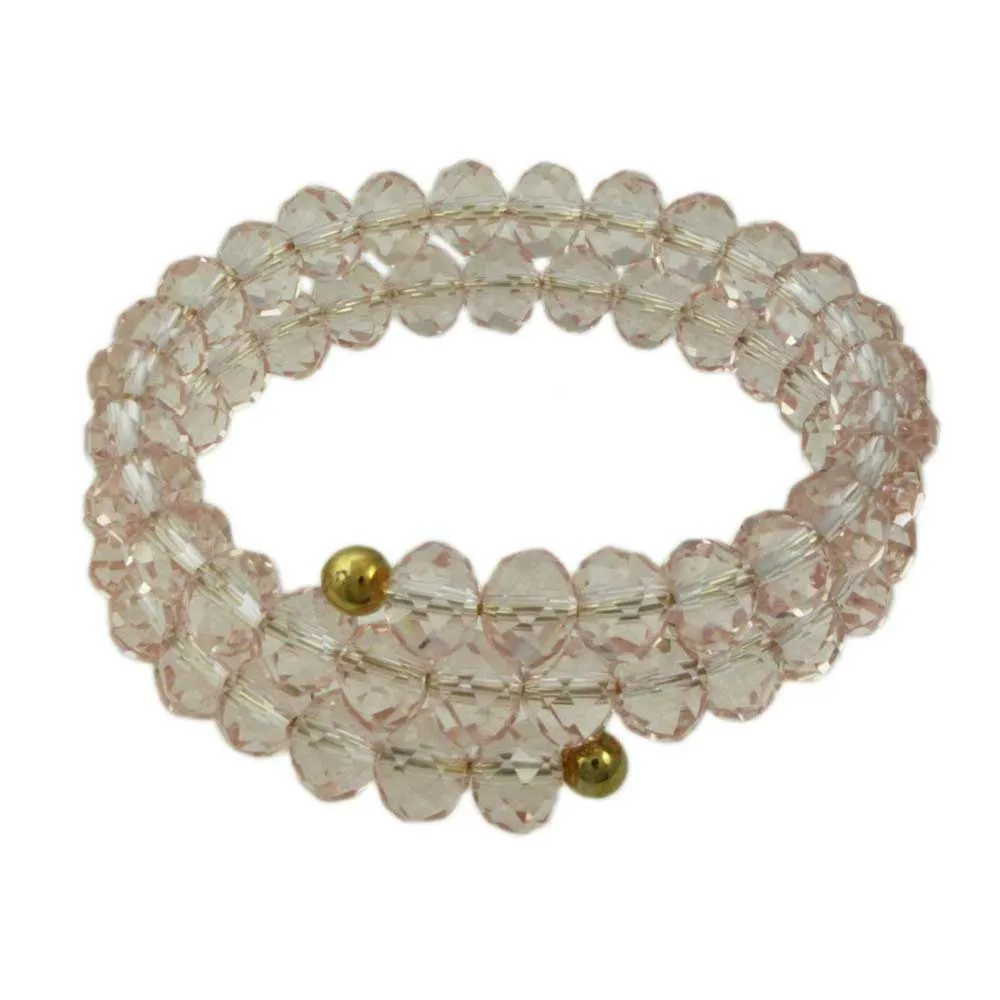 Beaded Light Pink Wrap Bracelet with Gold Ball - BG401P