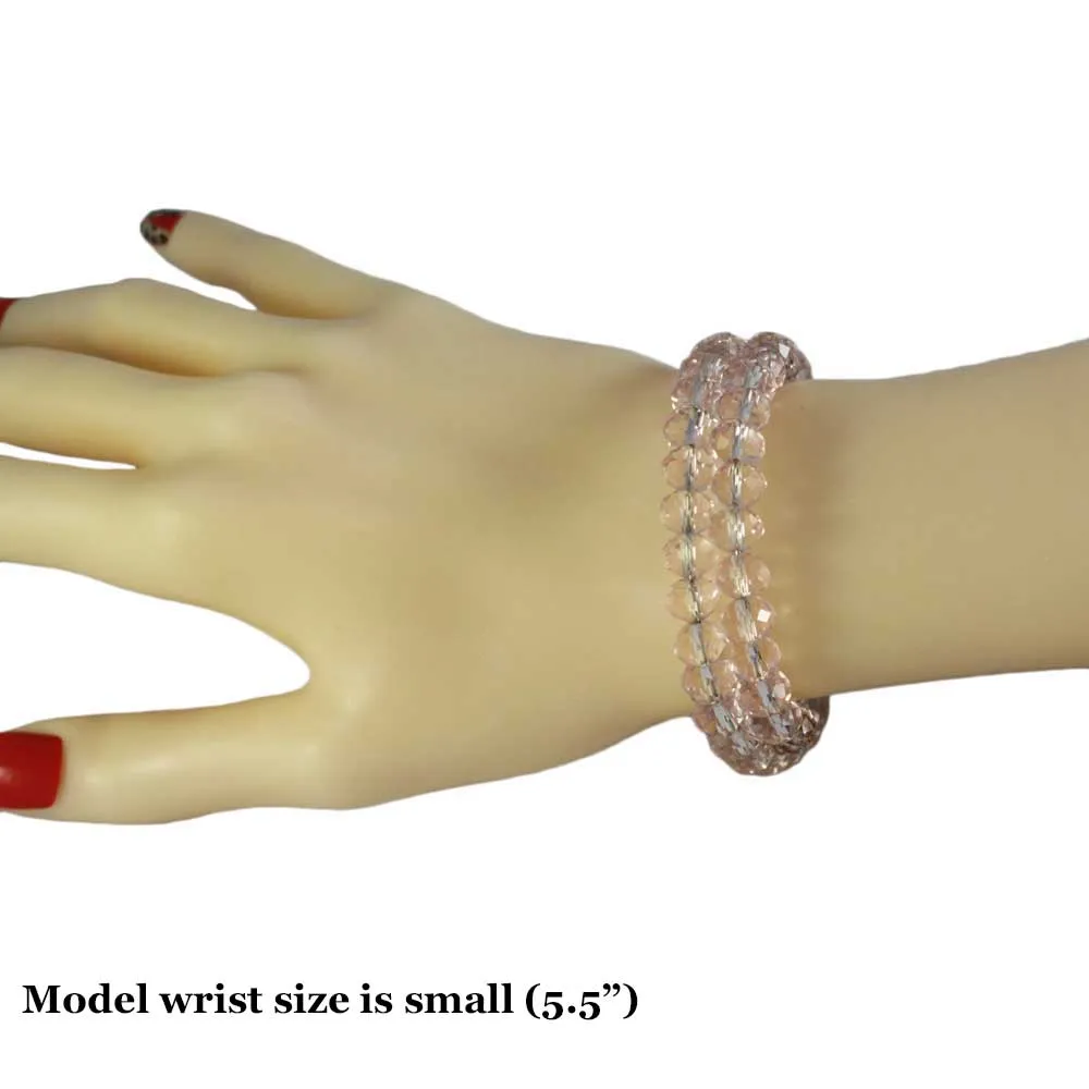 Beaded Light Pink Wrap Bracelet with Gold Ball - BG401P