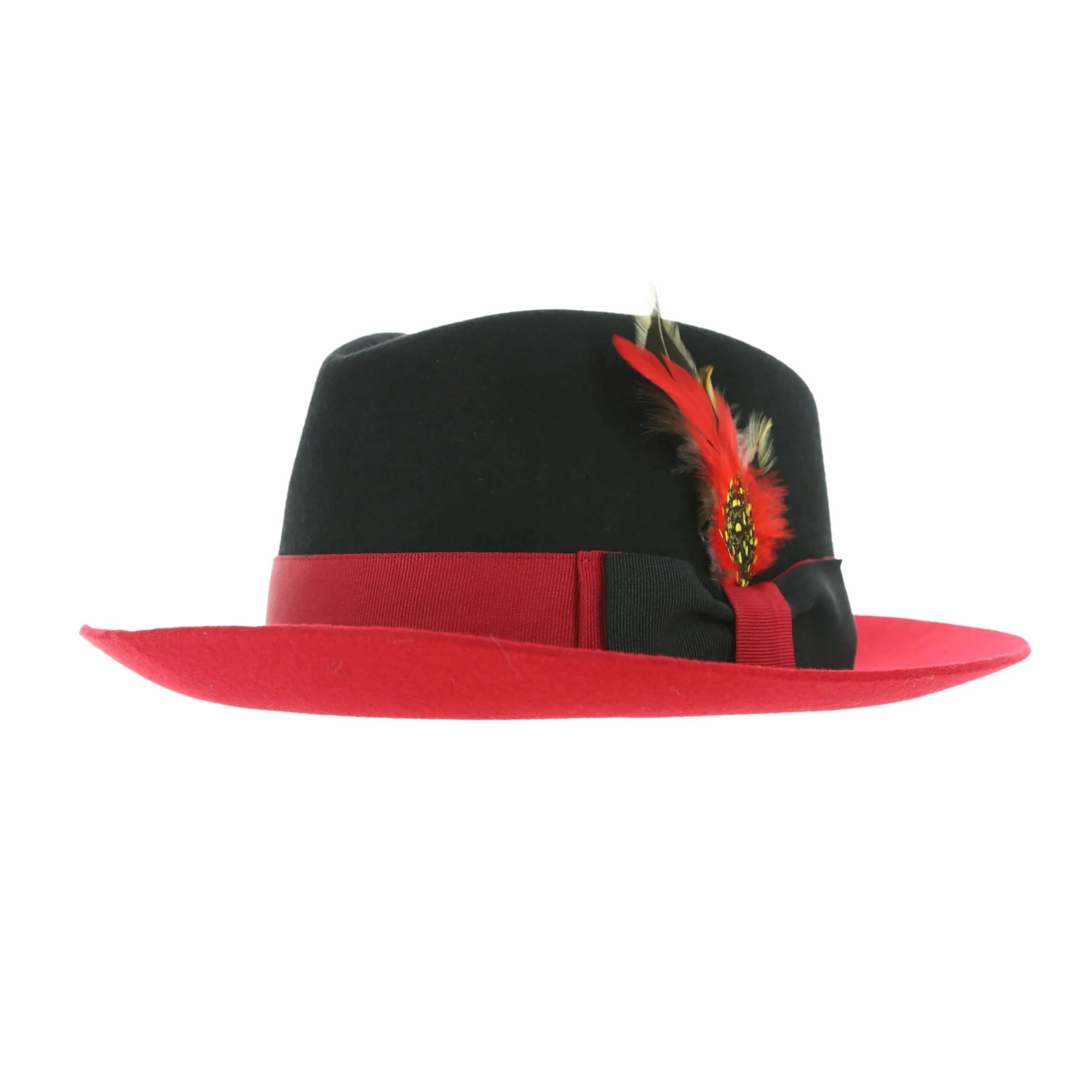 Black & Red Puck Trilby Two Tone Crushable Trilby Hat