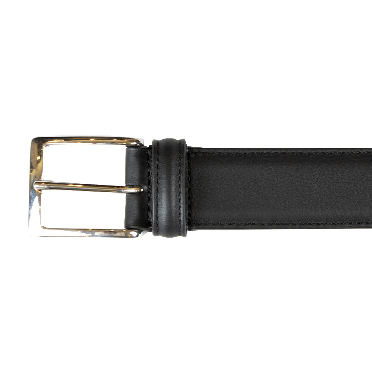 Black Calf Leather Silver Buckle Belt