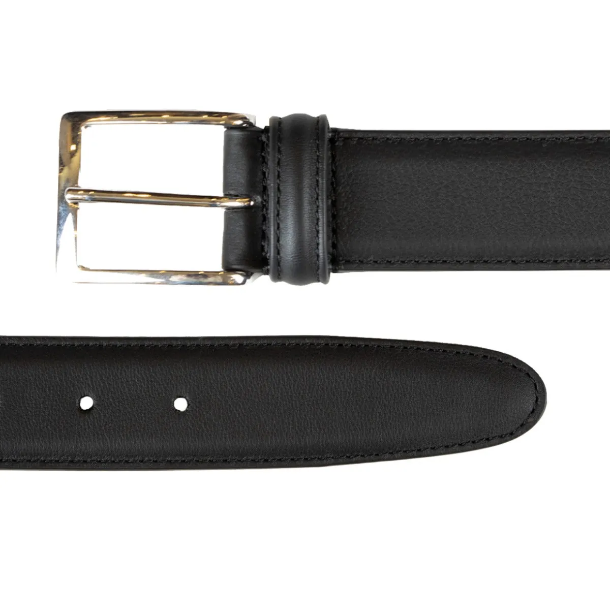 Black Calf Leather Silver Buckle Belt