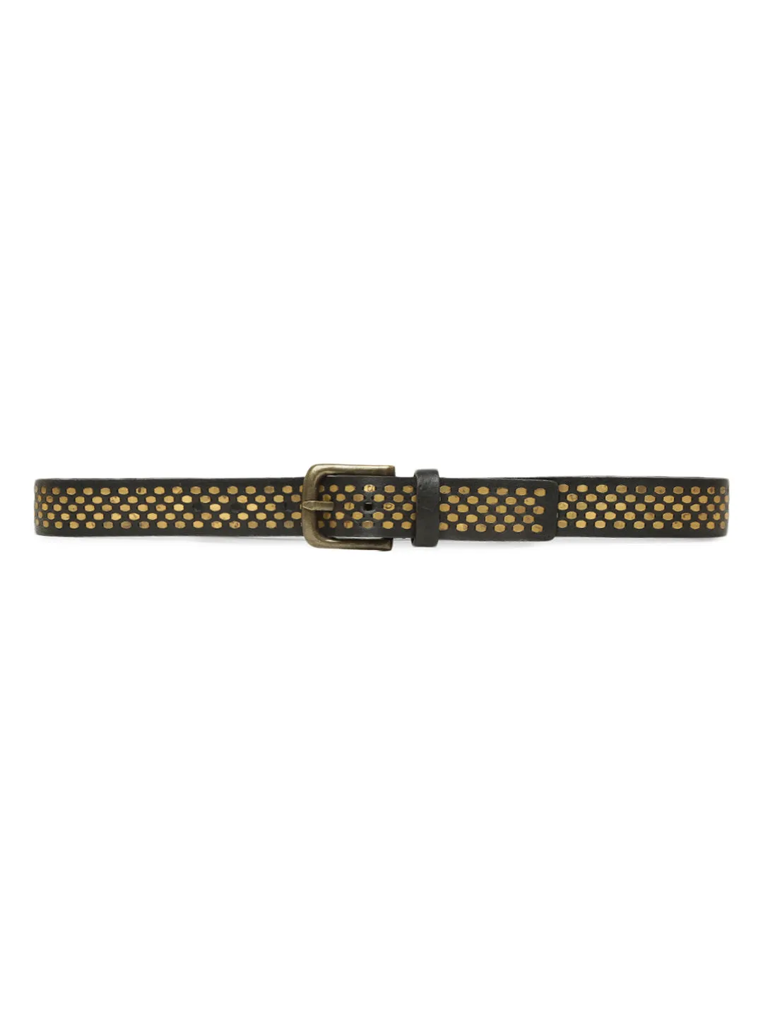 Black Genuine Leather Belt With Golden Catcher Rivet Design