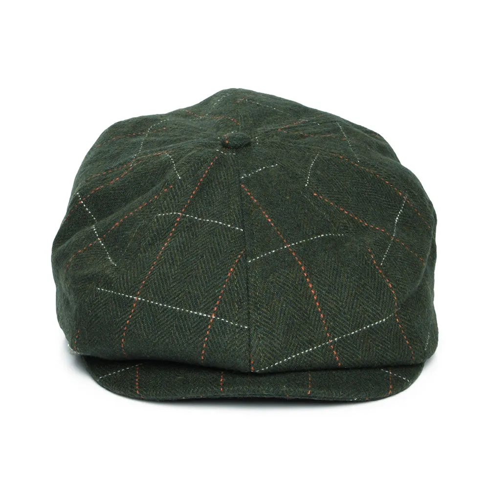 Brixton Hats Brood Windowpane Herringbone Newsboy Cap - Moss-Orange