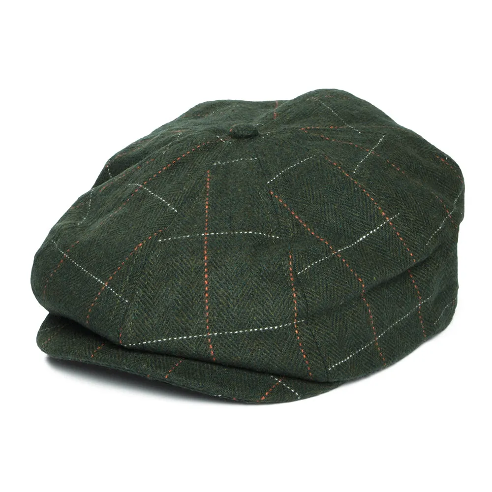 Brixton Hats Brood Windowpane Herringbone Newsboy Cap - Moss-Orange