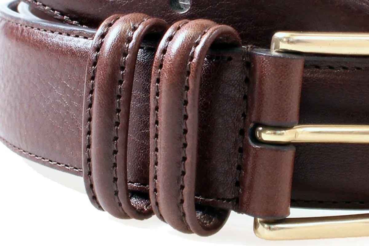 Brown Calf Leather Brass Buckle Belt