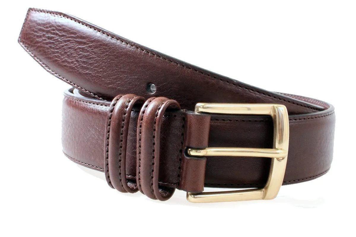 Brown Calf Leather Brass Buckle Belt