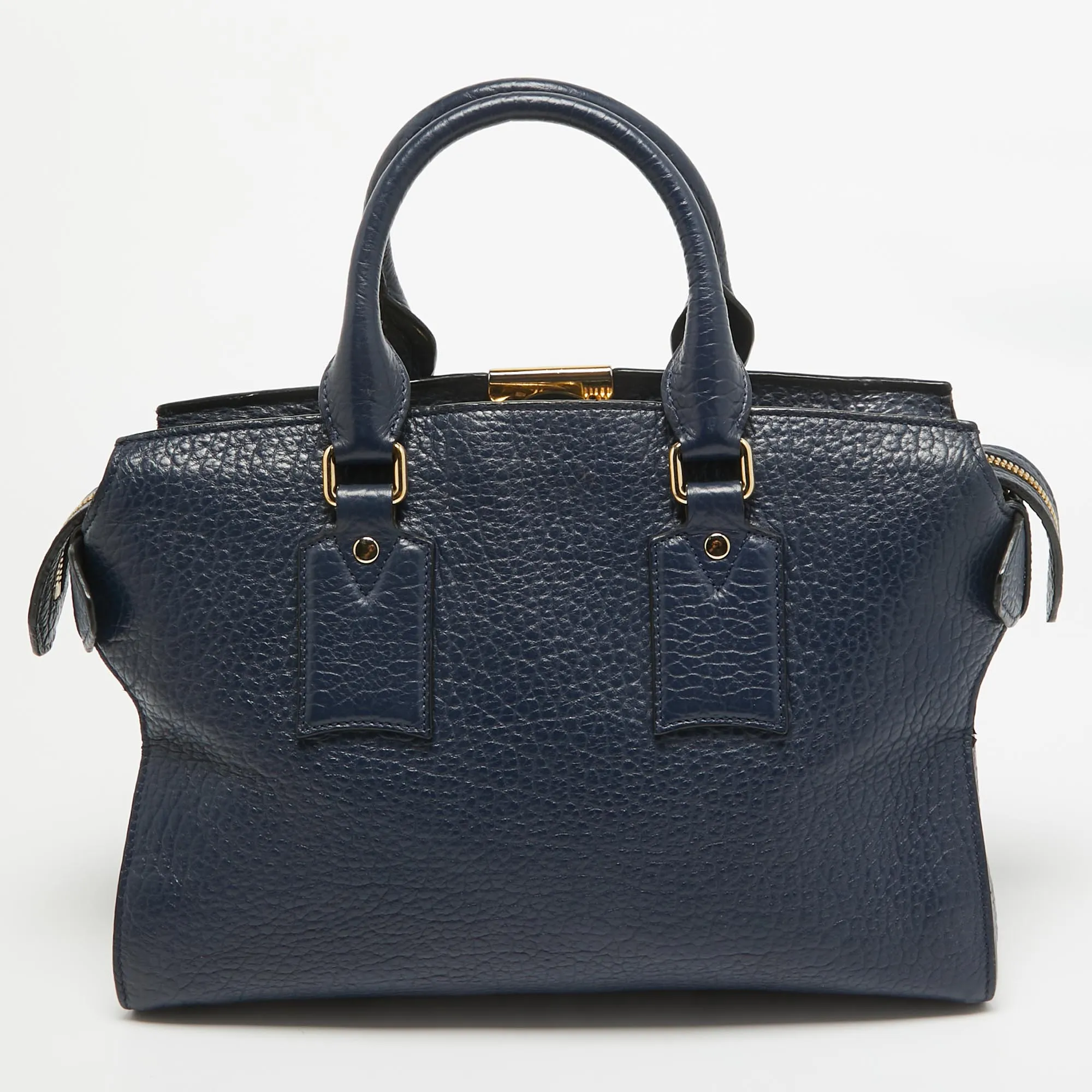 BURBERRY Blue Pebbled Leather Clifton Satchel