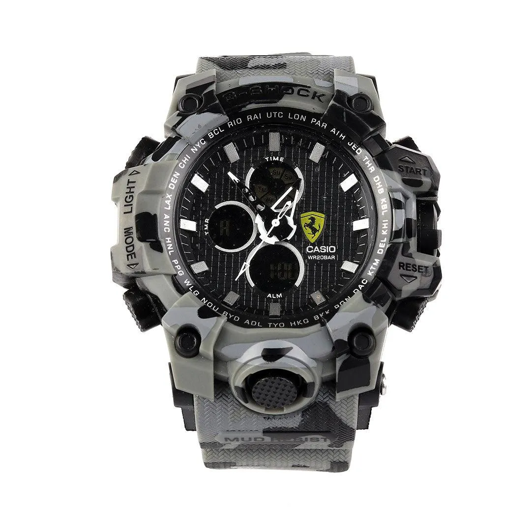 Casio G Shock Navy Camo Analog Digital  Black Chronograph Dial