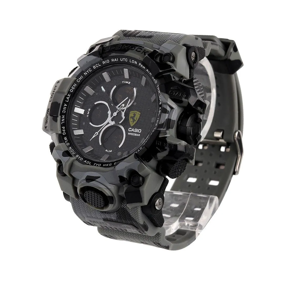 Casio G Shock Navy Camo Analog Digital  Black Chronograph Dial