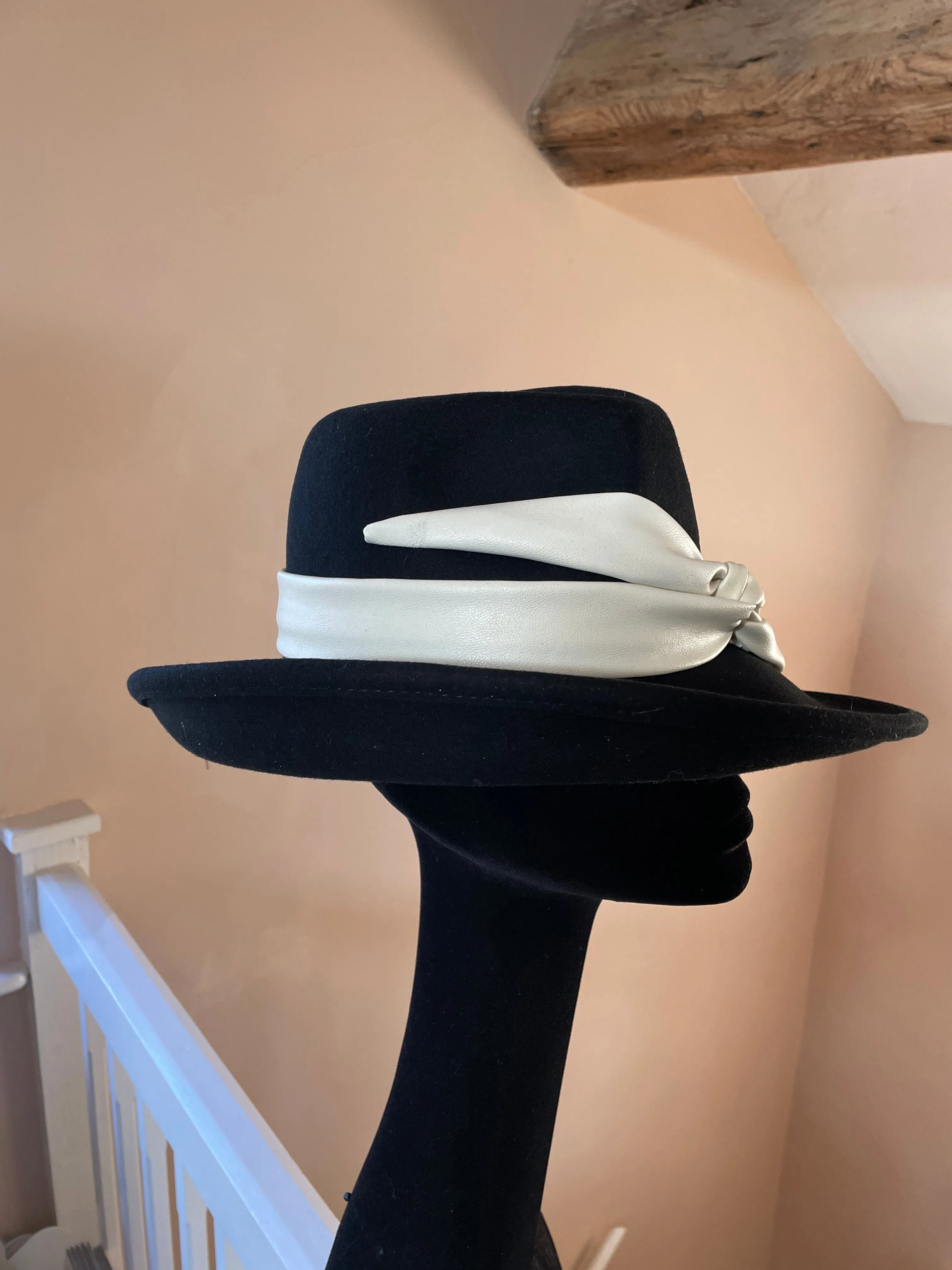 Cream and Black Tilted Fedora