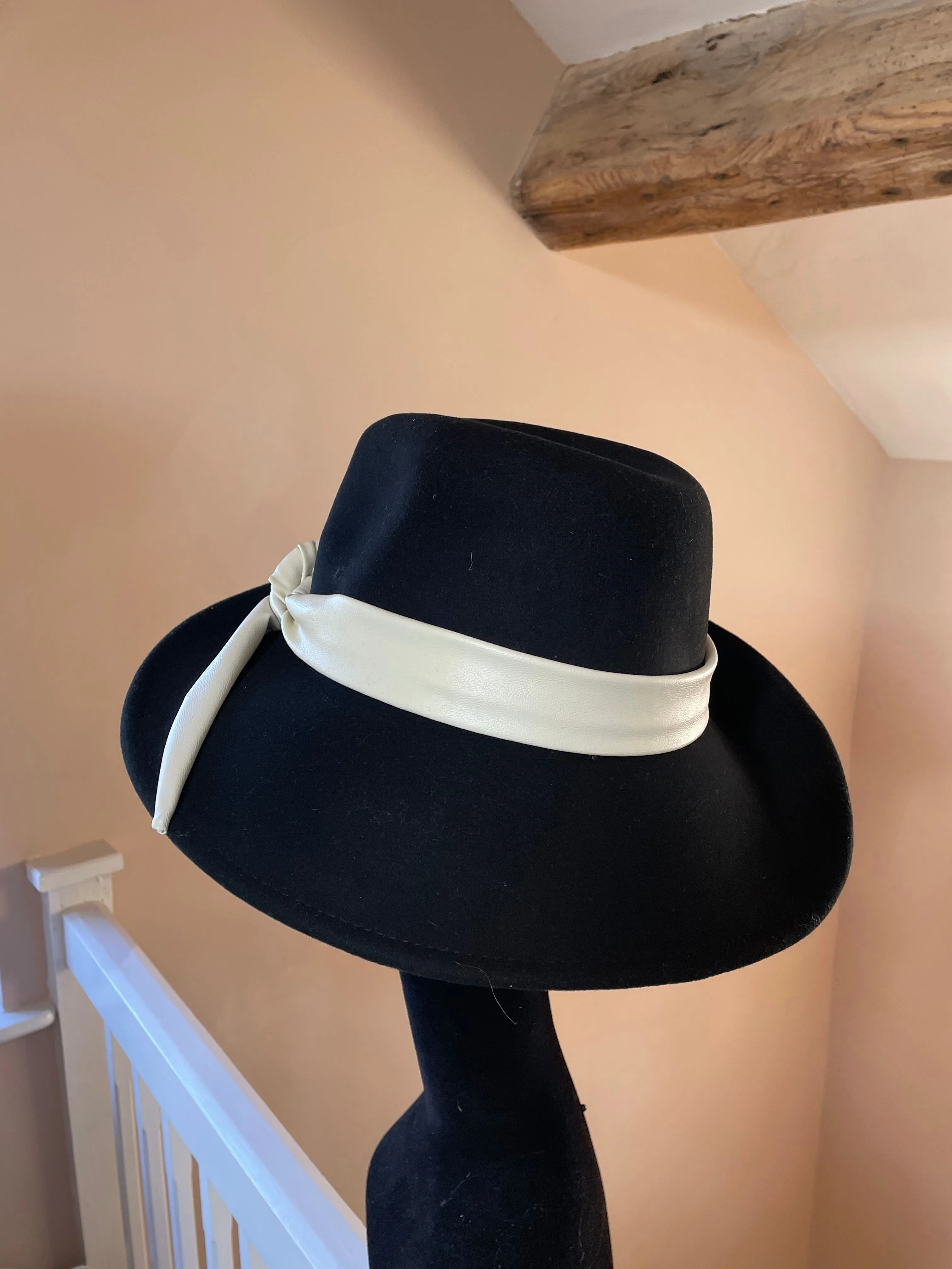 Cream and Black Tilted Fedora