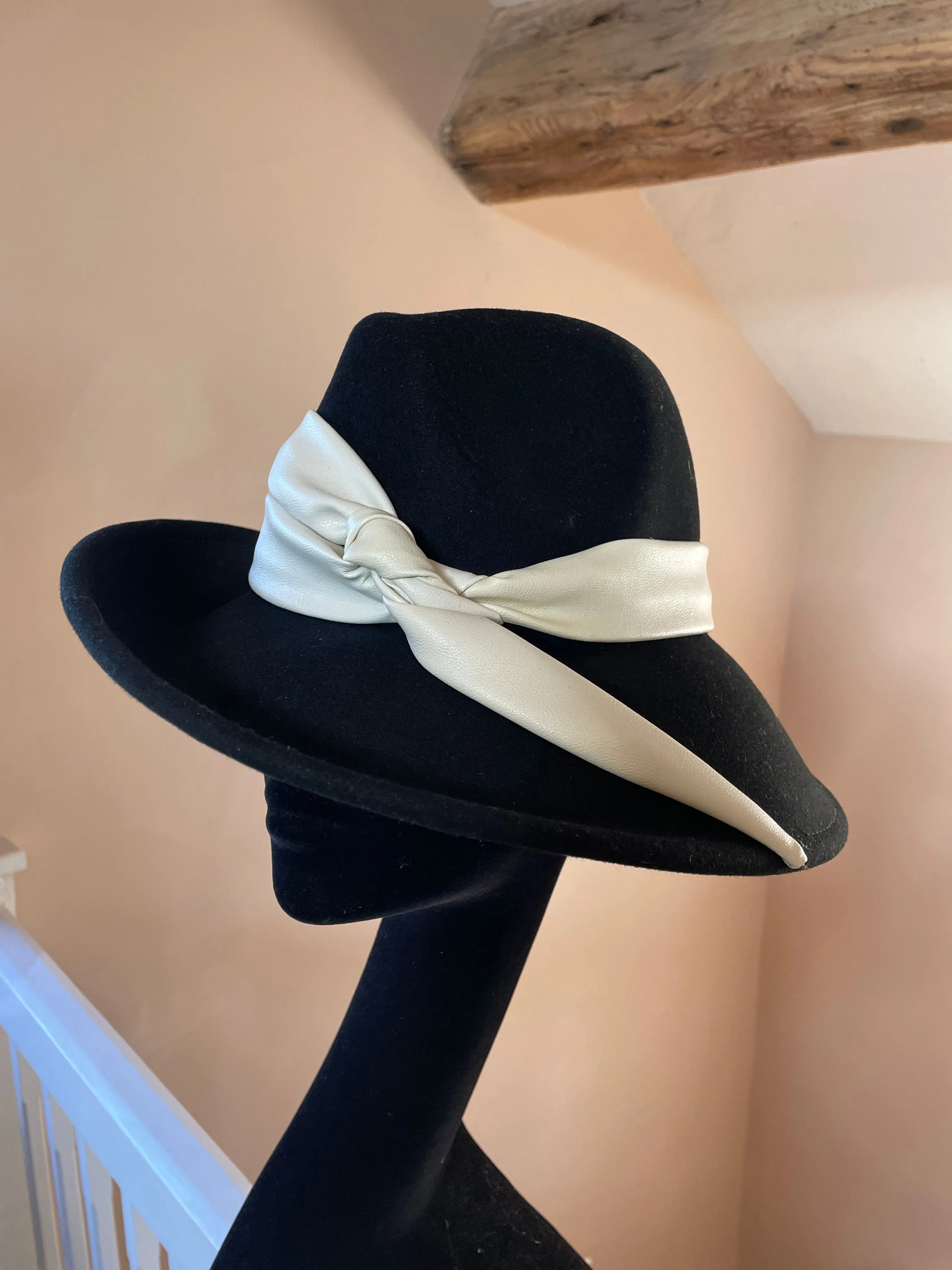 Cream and Black Tilted Fedora