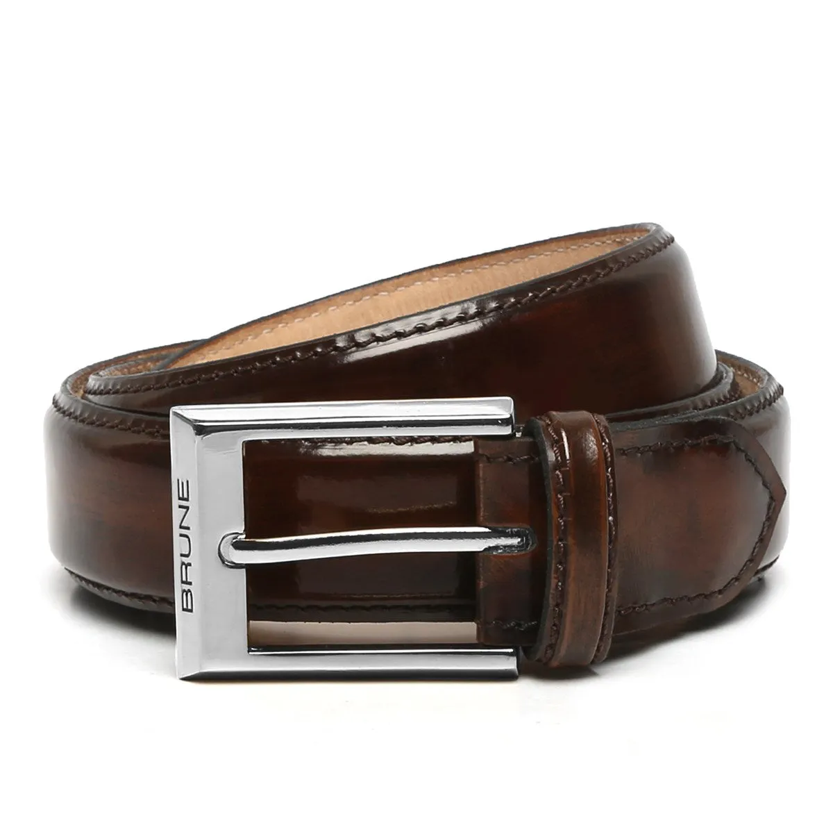 Dark Brown Patent Leather Belt Silver Finish Buckle By Brune & Bareskin