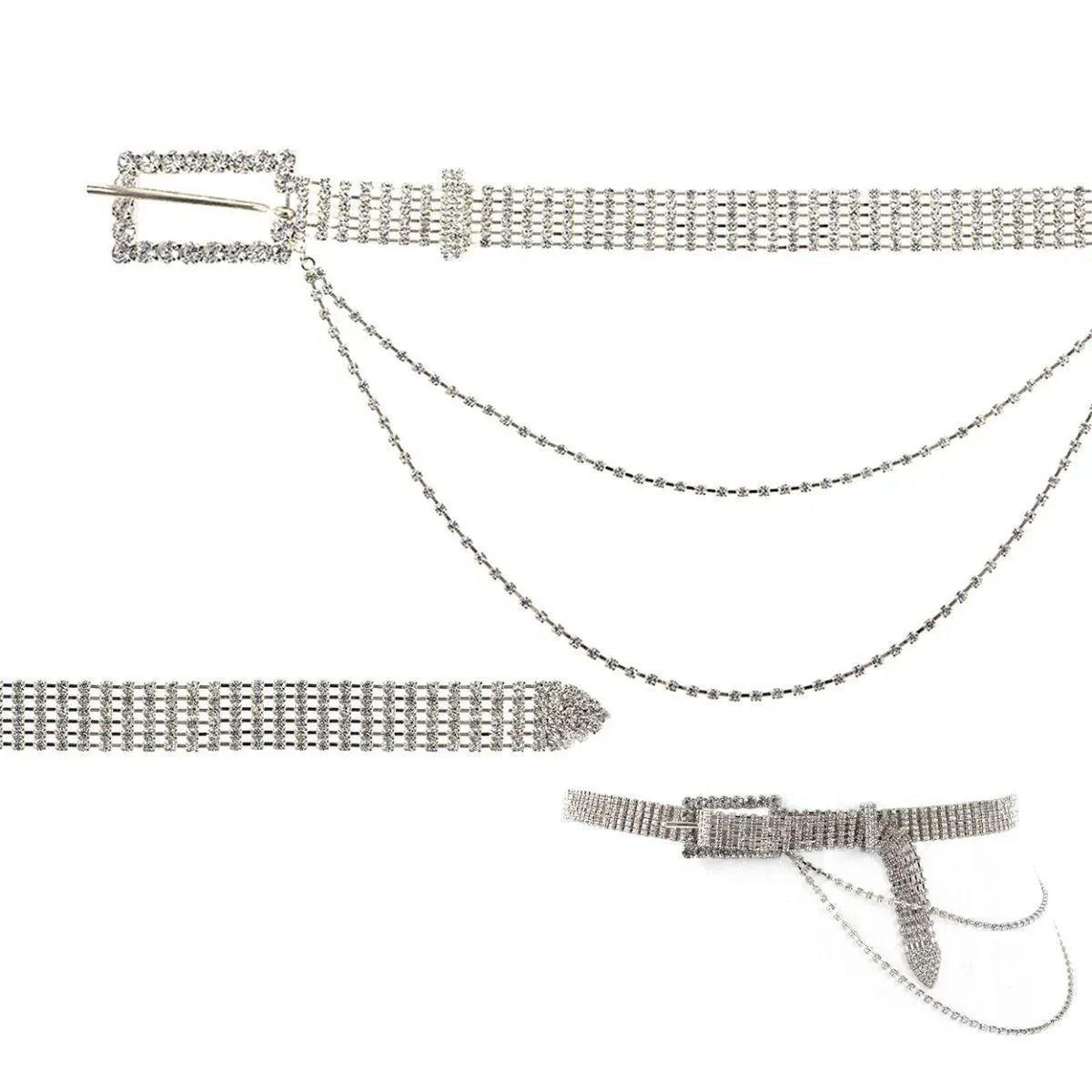 Double Drape Detail Buckle Belt Silver Tone