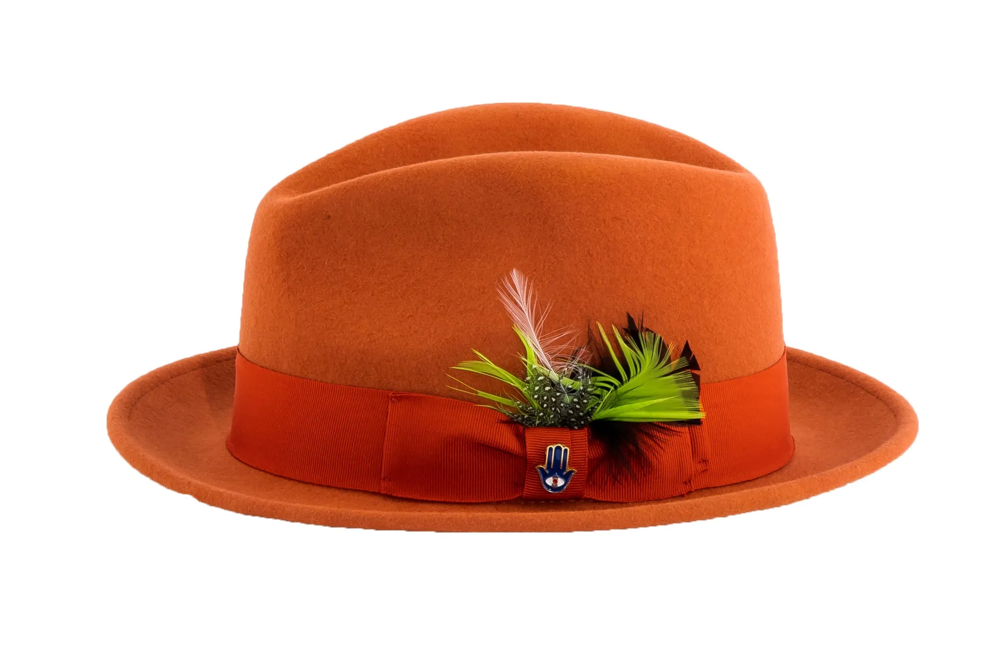 Ferrecci Brooks Soft 100% Australian Wool Felt Body with Removable Feather Fully Crushable rust hat Great for Travel