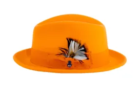 Ferrecci Brooks Trilby Soft 100% Australian Wool Felt Body with Removable Feather Fully Crushable tangerine hat Great for Travel