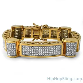 Gold Ice Cylinders Micro Pave CZ Steel Bracelet