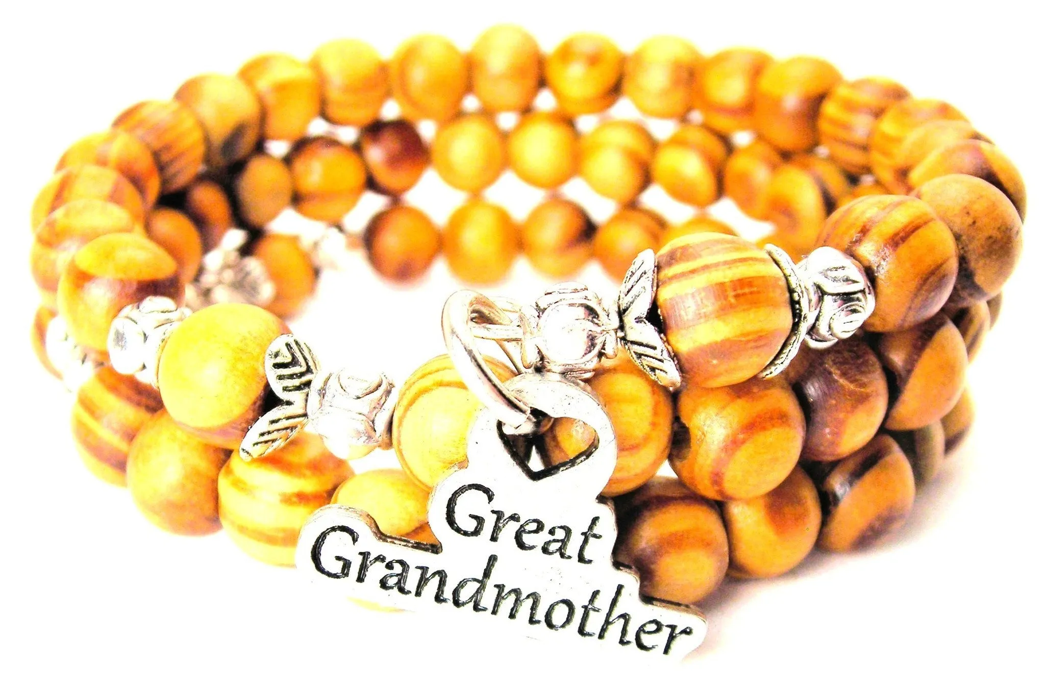 Great Grandmother Natural Wood Wrap Bracelet