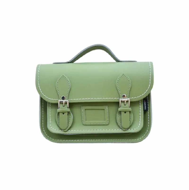 Handmade Leather Midi Satchel - Sage Green