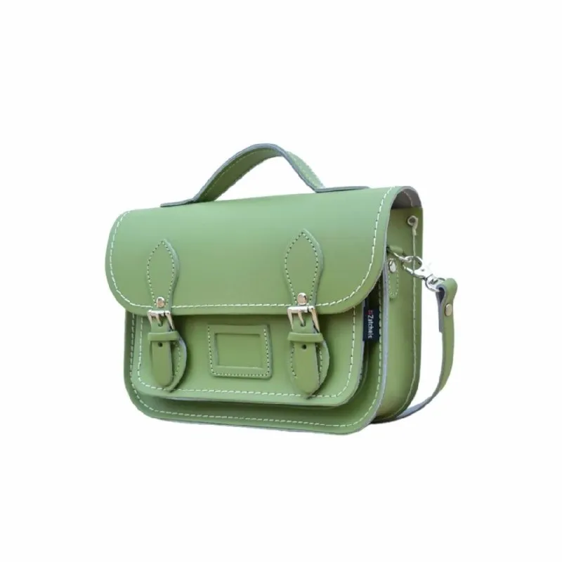 Handmade Leather Midi Satchel - Sage Green