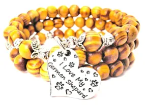 I Love My German Shepard Natural Wood Wrap Bracelet