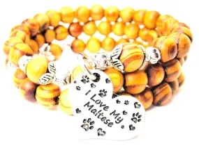 I Love My Maltese Natural Wood Wrap Bracelet