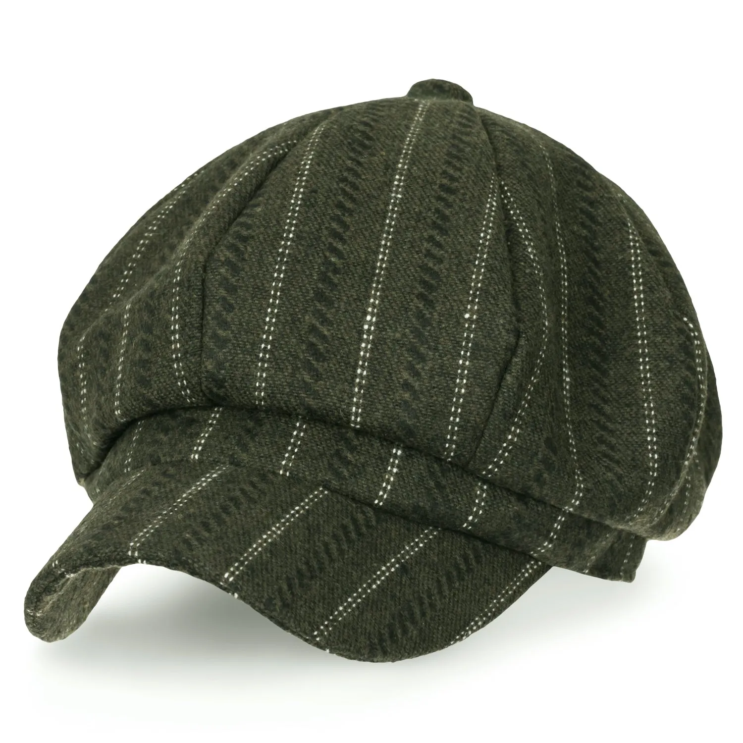 ililily 8-Pannel Wool-Blend Newsboy Cabbie Cap Stripe Duck Bill Flat Hunting Hat