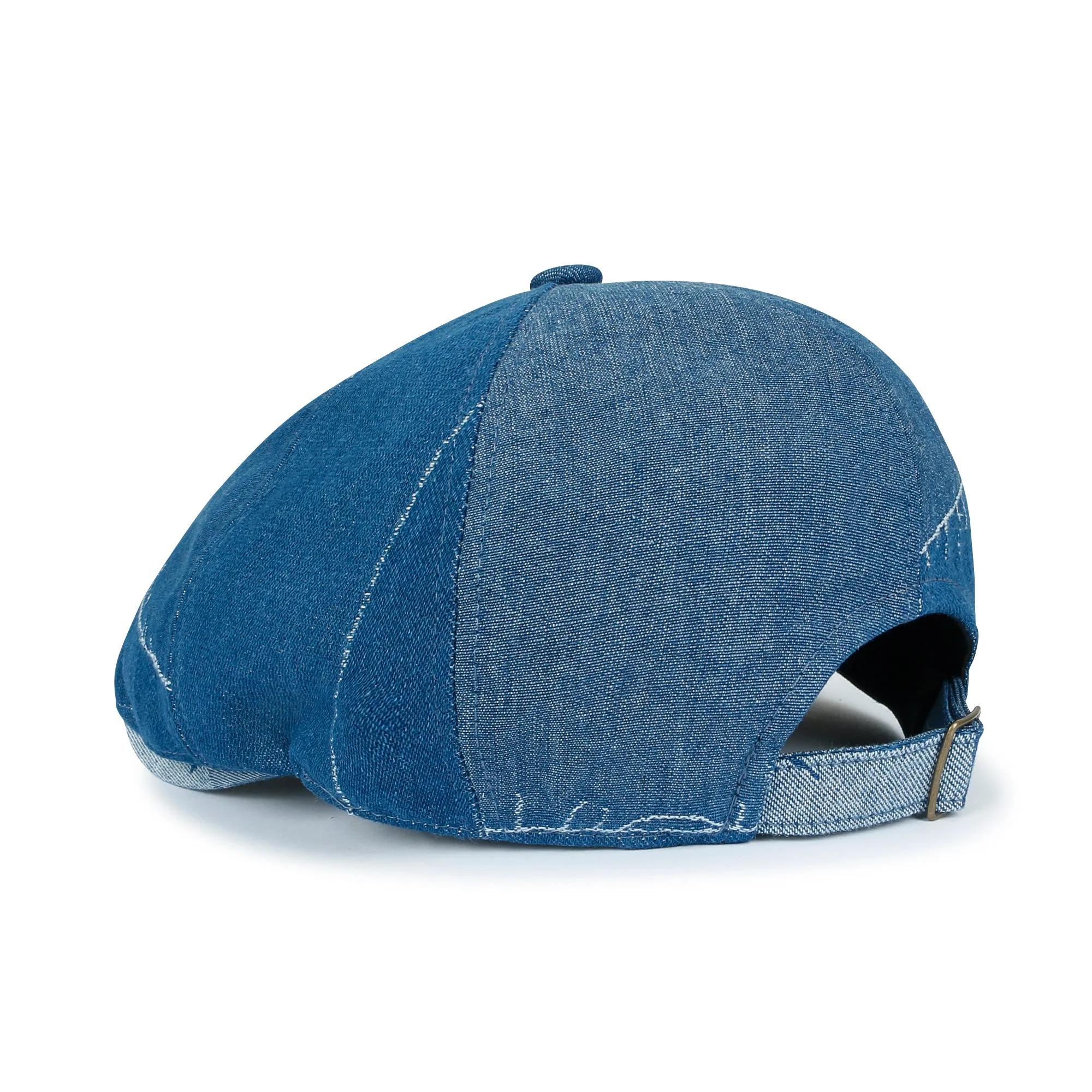 ililily Patchwork Denim Cotton Newsboy Hat 6 Panel Cabbie Hunting Flat Cap