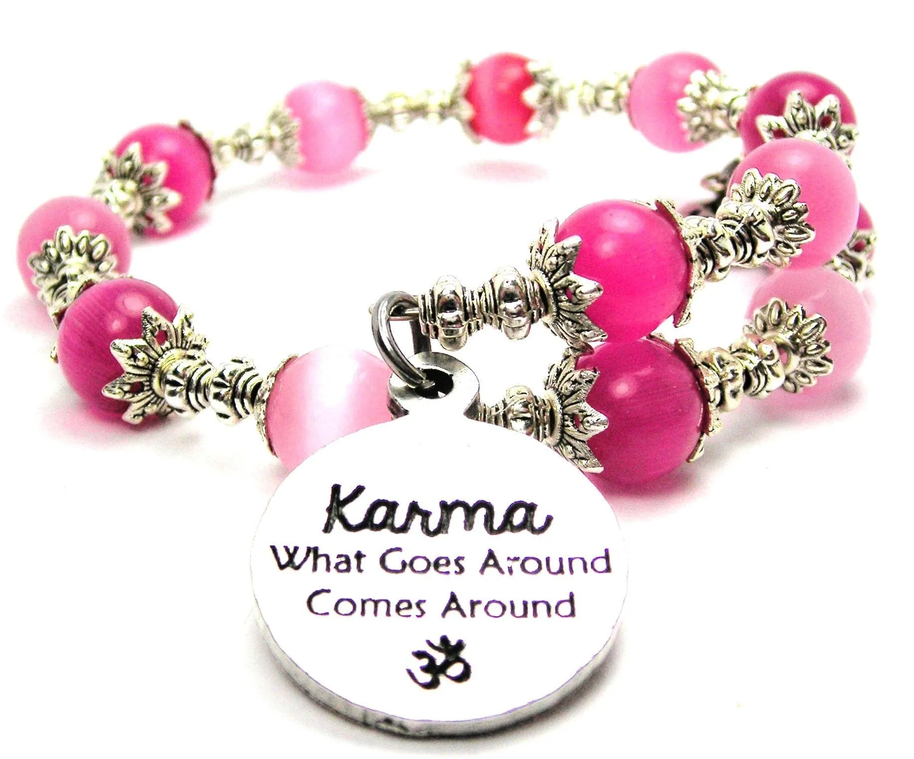 Karma What Goes Around Comes Around With Om Cat's Eye Beaded Wrap Bracelet