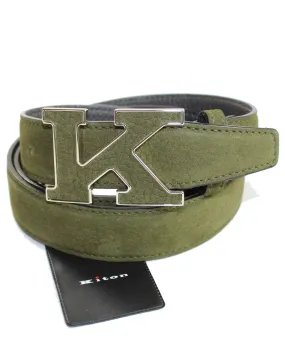 Kiton Belt Forest Green Suede Leather K Buckle  SALE