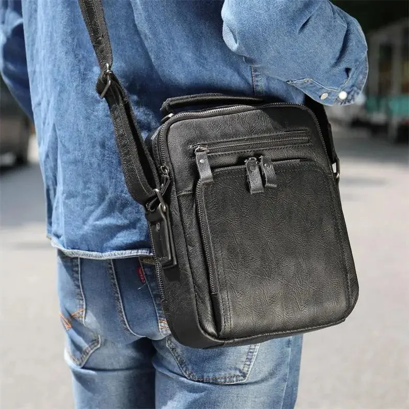 Leather Shoulder Bag Crossbody Satchel Bag for Men Crazy