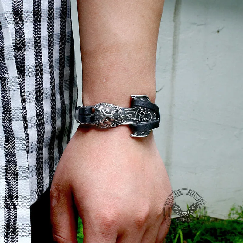 Lion Head Anchor Stainless Steel Leather Bracelet