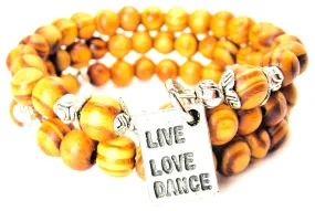 Live Love Dance Natural Wood Wrap Bracelet