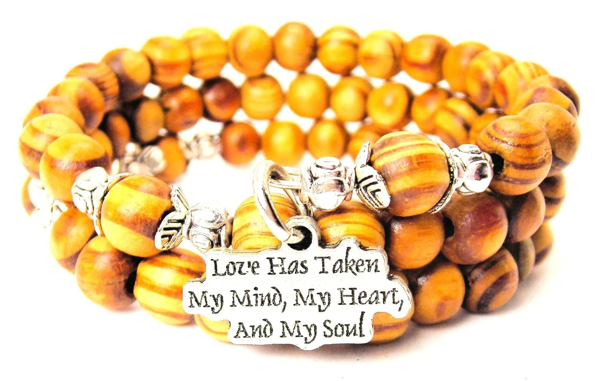 Love Has Taken My Mind, My Heart, And My Soul Natural Wood Wrap Bracelet