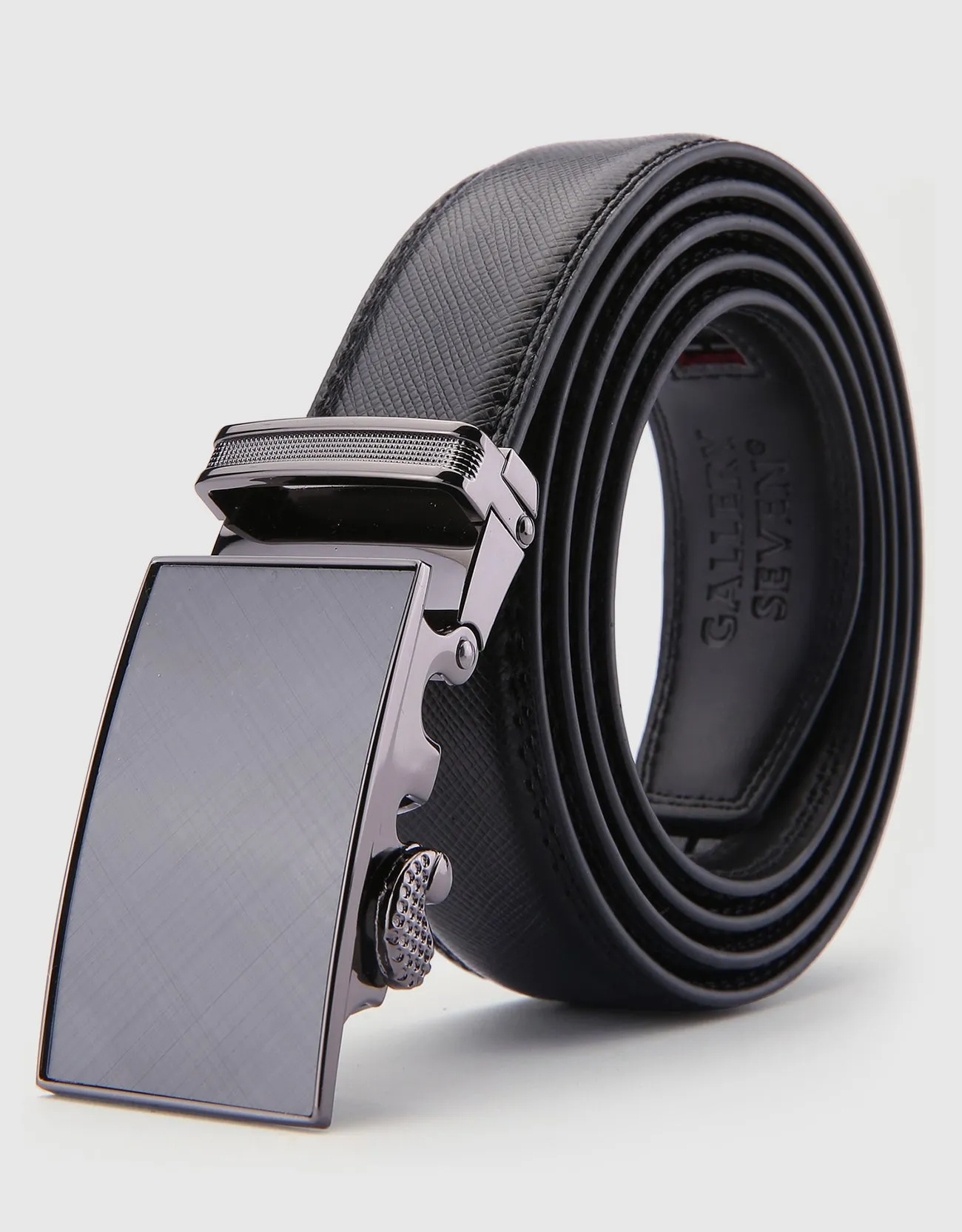 Men's Etched Charcoal Leather Ratchet Belt