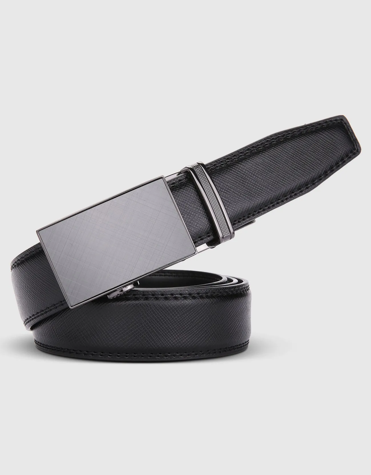 Men's Etched Charcoal Leather Ratchet Belt