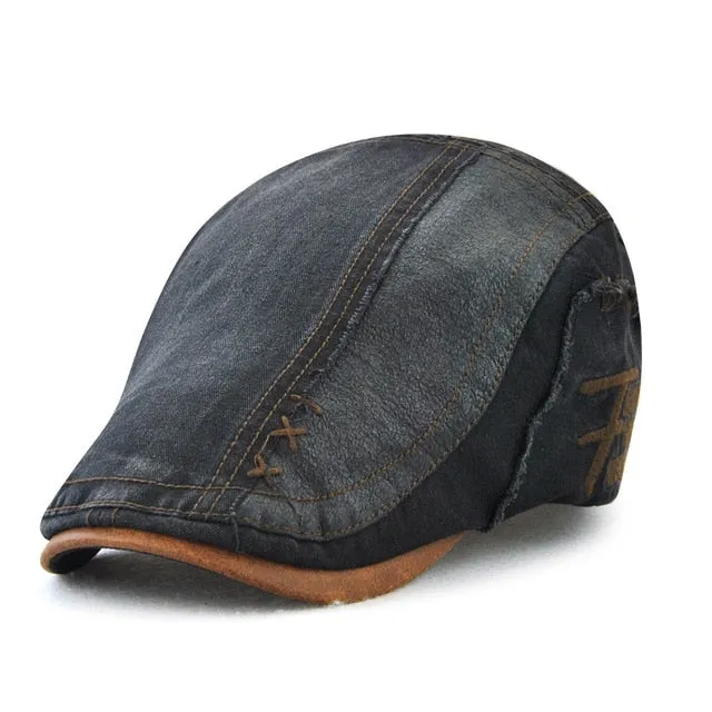 Men's Vintage Style Cotton Patchwork Newsboy Cap Visor